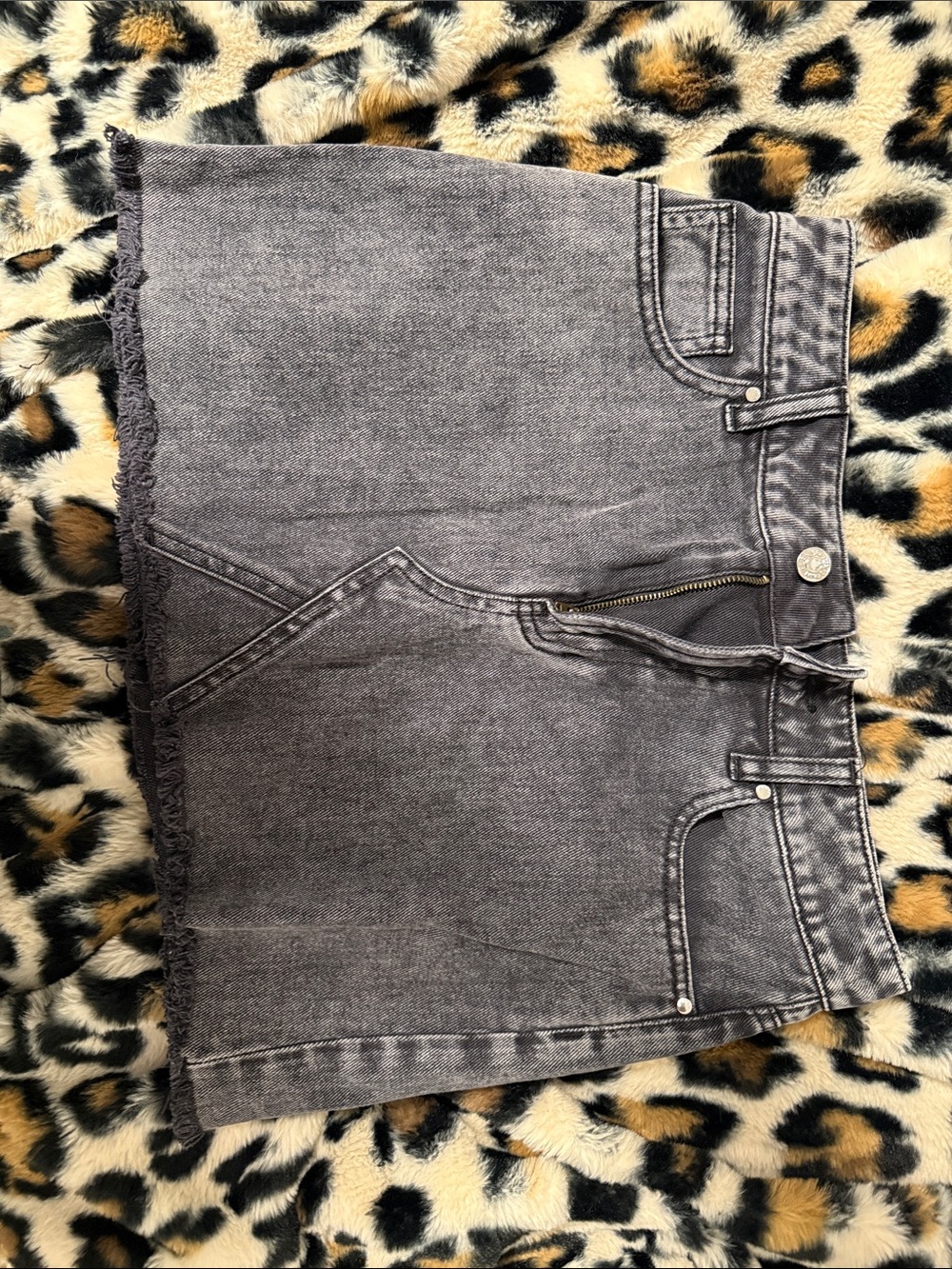 PacSun Washed Gray Denim Midi Skirt with Frayed Hem size 26